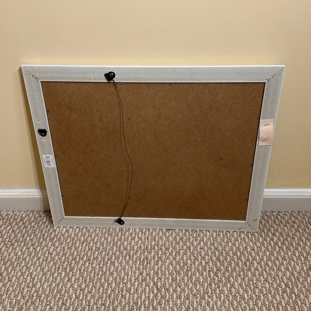 White Framed Wall Mirror 16x20 Rectangle Hanging Home Decor Vanity Preowned